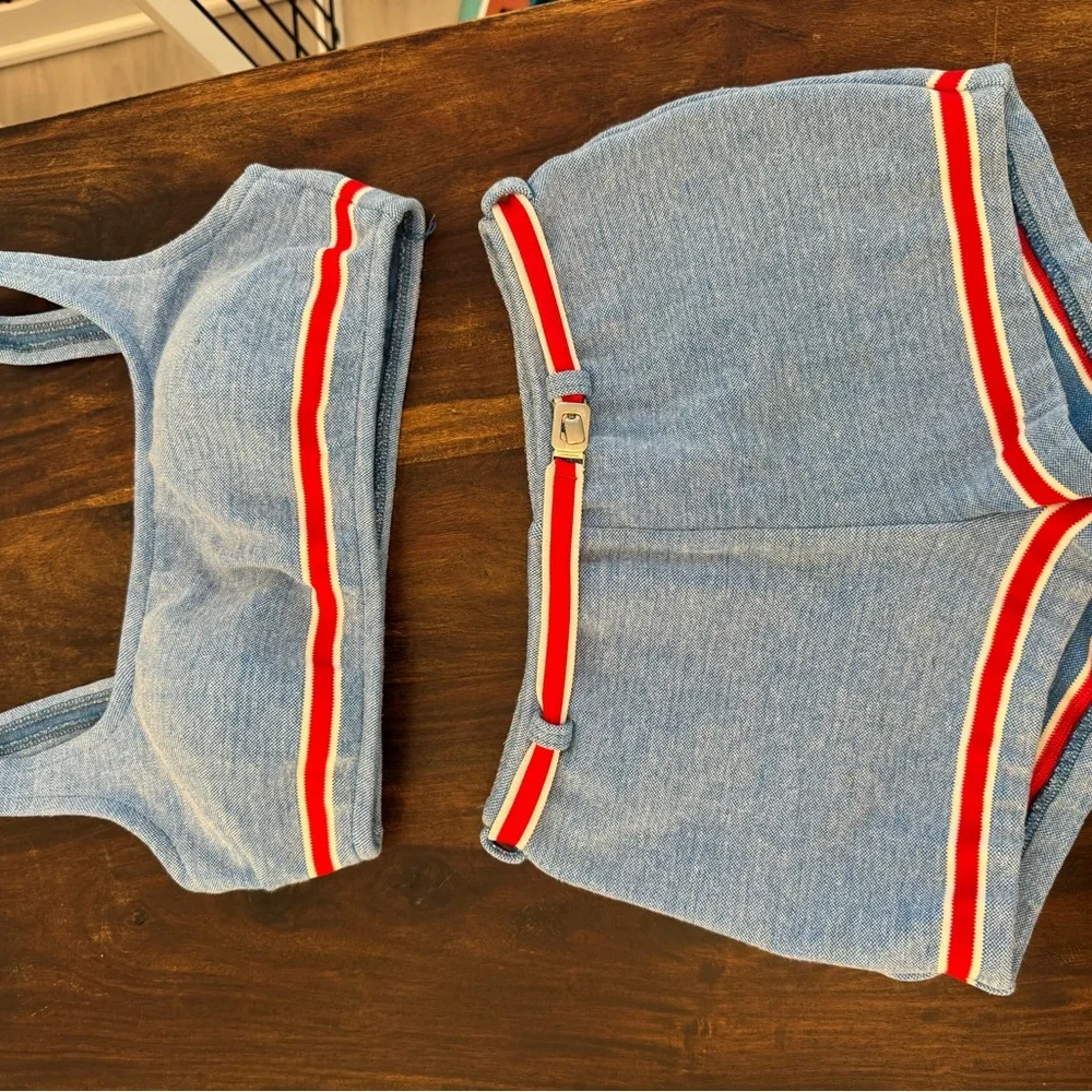 Vintage Jantzen Blue and White Knit Two Piece Swim Suit - Picture 3 of 12